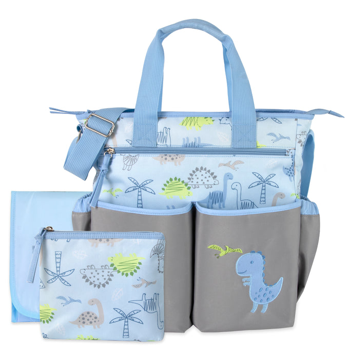 Unique 3-piece Blue Dino Themed Diaper Bag