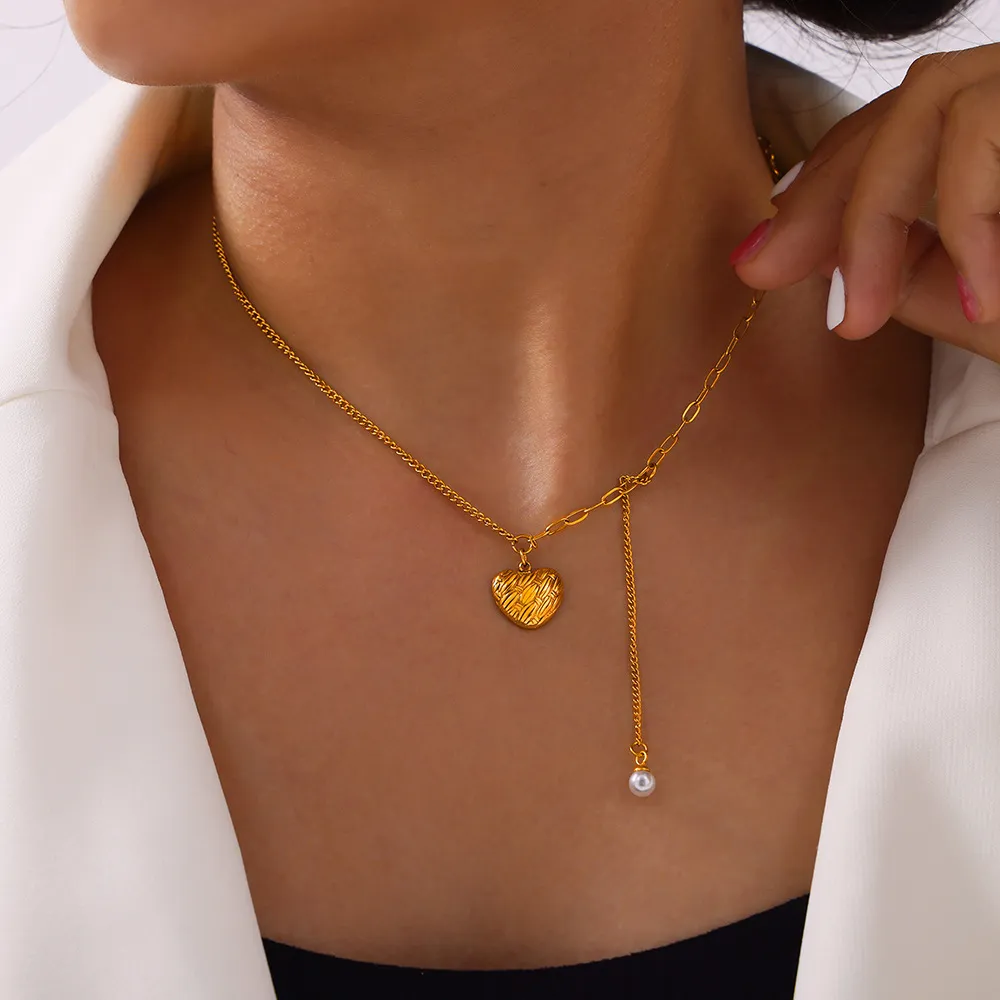 Titanium Steel Pearl Heart Necklace