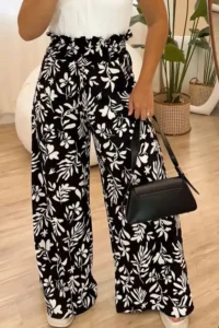Ladies Printed High Waist Wide-Leg Pants