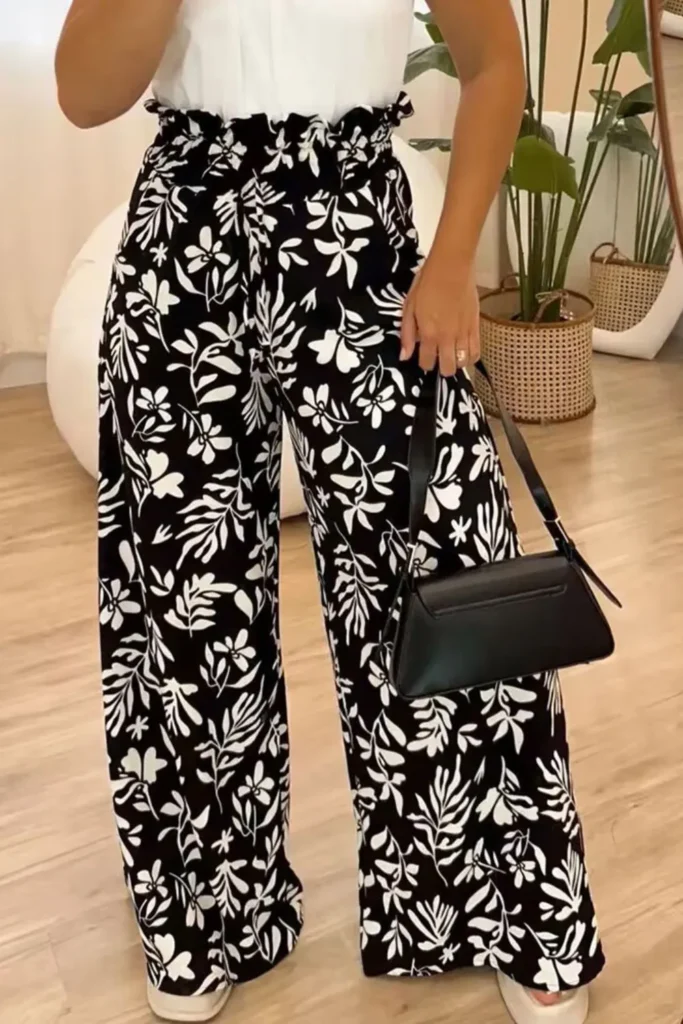 Ladies Printed High Waist Wide-Leg Pants