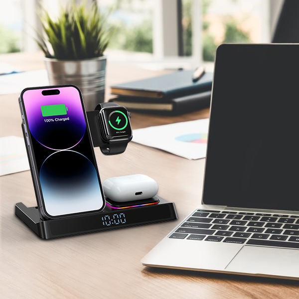 Apple 14 Phone and Watch Wireless Charger and Clock