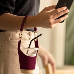 Adjustable leather hand cup holder