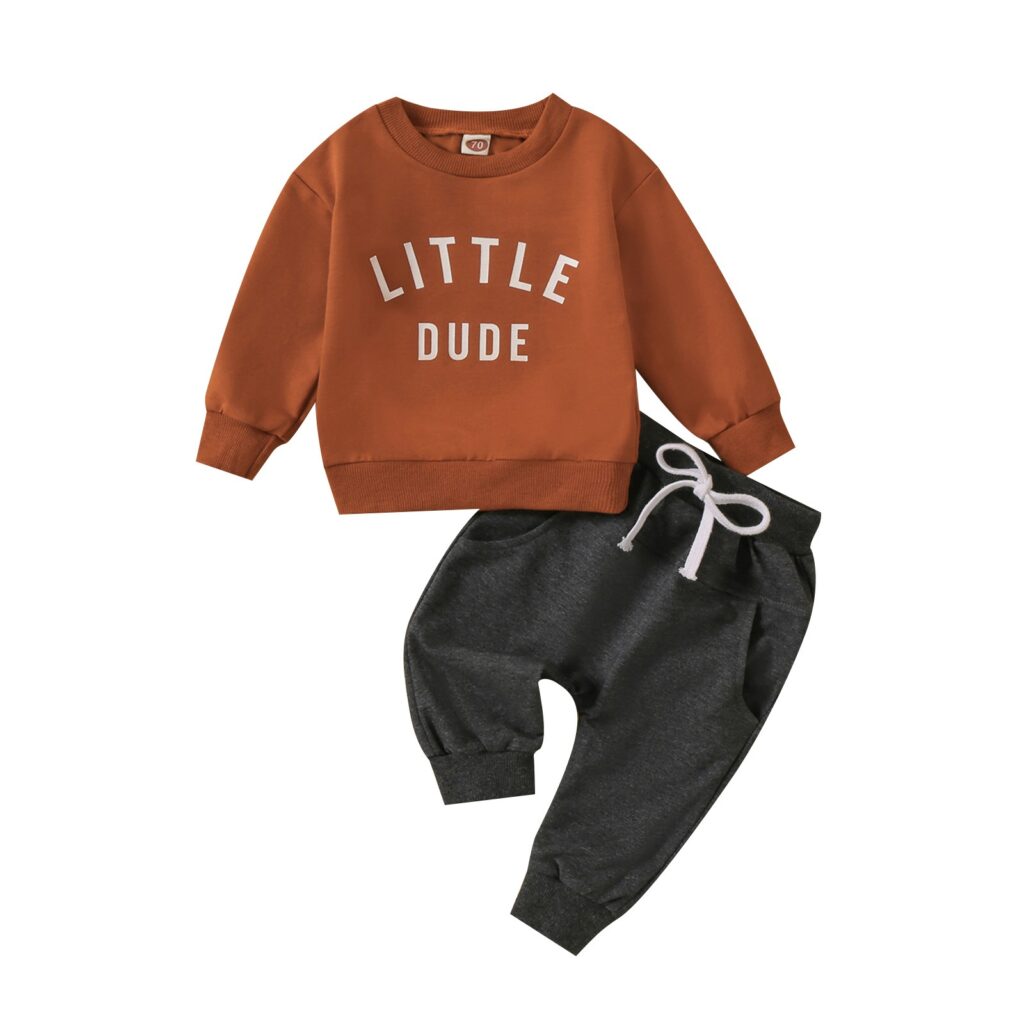 Children round neck solid colour pants two-piece set
