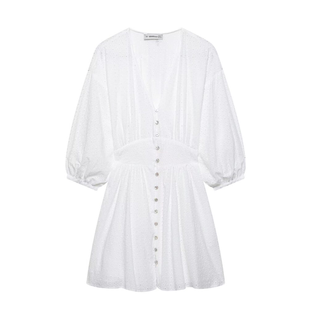 Women's V-neck Hollow Embroidery Loose Short Dress