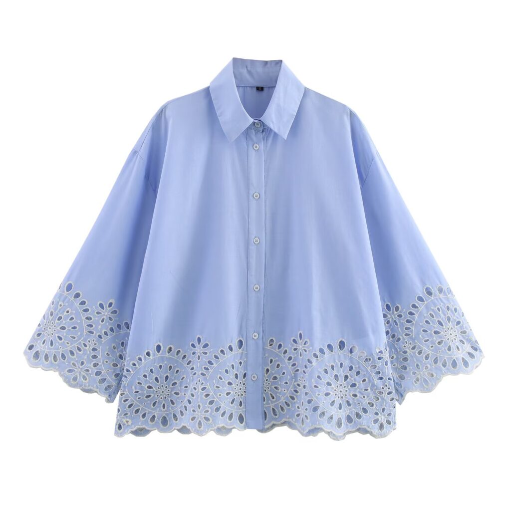 Collar hollow embroidery shirt for women