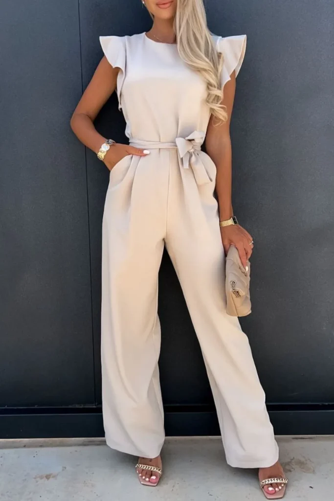 Cap-Sleeve Round Neck Women's Jumpsuit