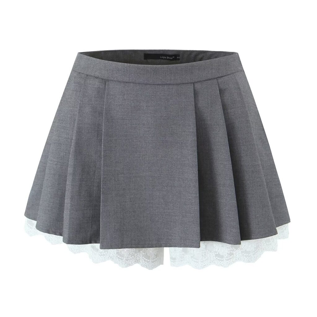 Women's Splicing Lace A-line Pleated Skirt