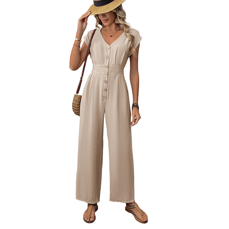 V-neck high-waisted wide-leg jumpsuit