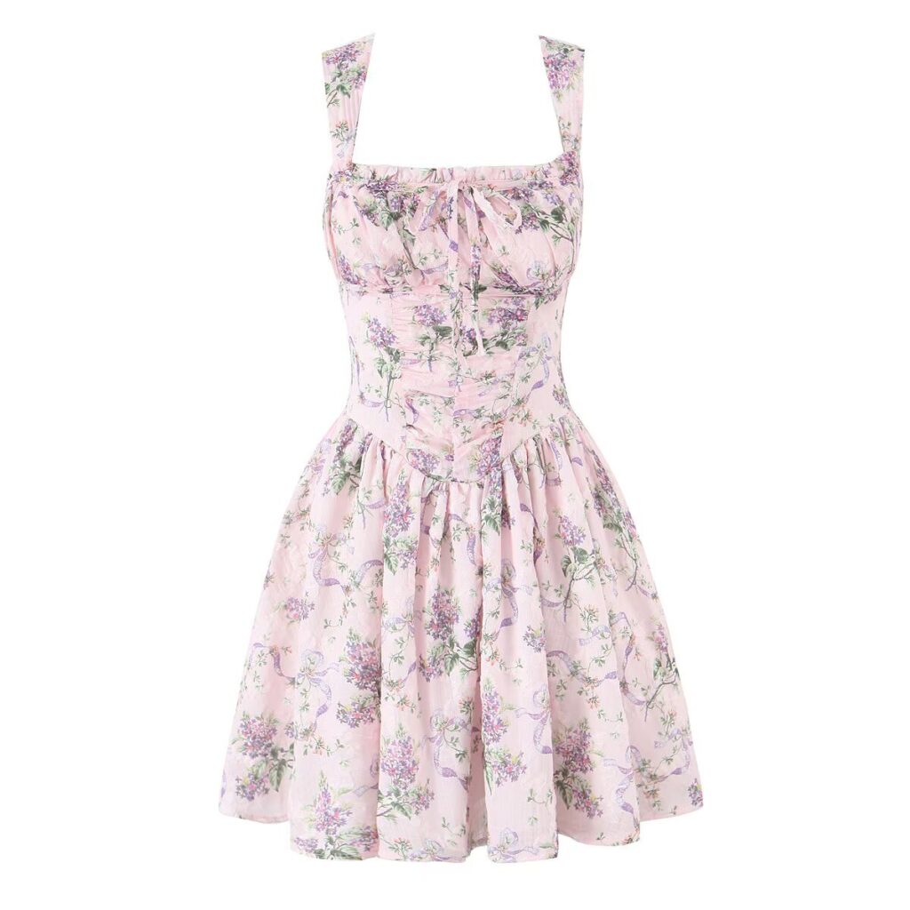 Women's Waist Cinching Printed Suspender Dress