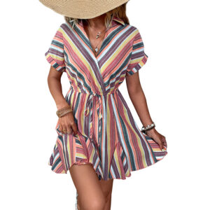 Leisure vacation ruffle striped dress