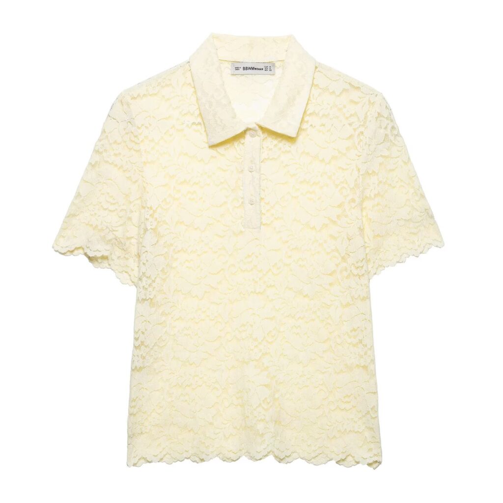 Women's Short Sleeved Collar Lace Shirt