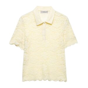 Women's Short Sleeved Collar Lace Shirt