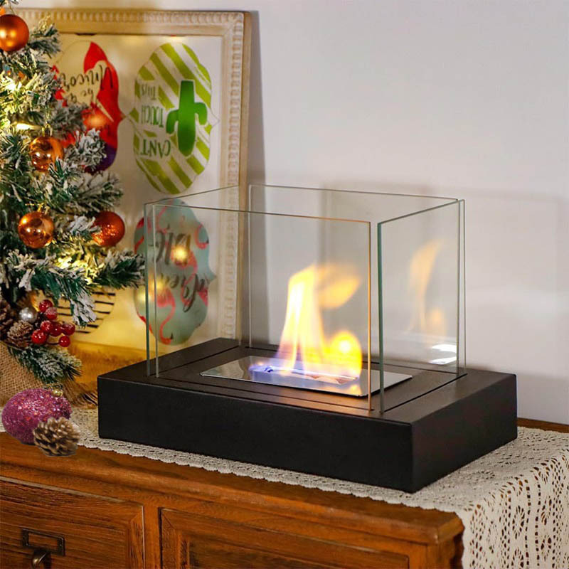Four sided square alcohol fireplace lamp
