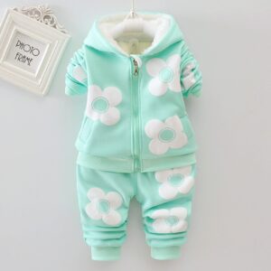 Plush set for girls' outdoor wear three flower early winter clothing two-piece set for children's autumn clothing