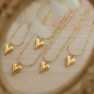 Titanium Steel Plated 18K Heart-Shaped Gold Necklace