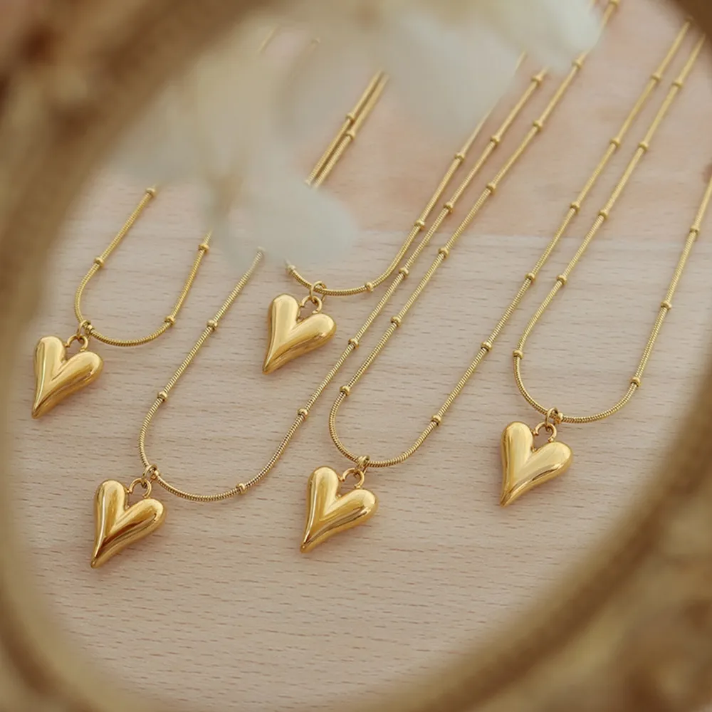 Titanium Steel Plated 18K Heart-Shaped Gold Necklace