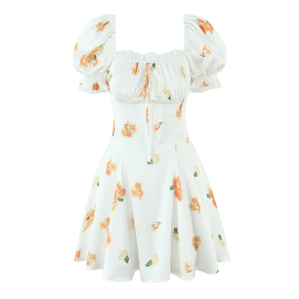 Slim Fit Patchwork Bubble Sleeve Lace Dress