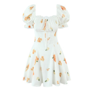 Slim Fit Patchwork Bubble Sleeve Lace Dress