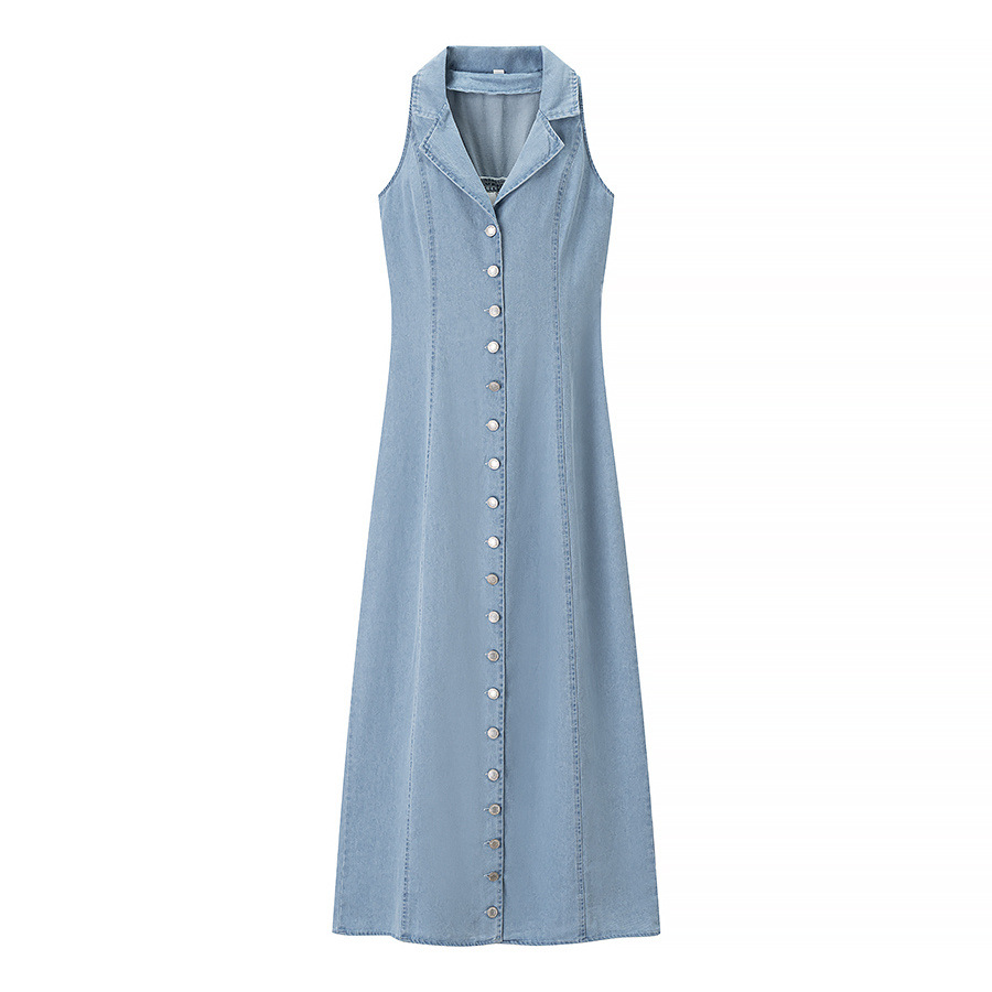 Women's Lapel Sleeveless Single Breasted Denim Dress