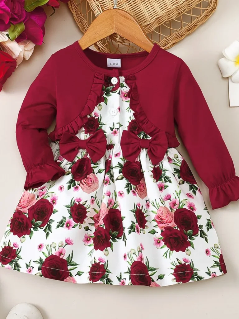 Round Neck Floral Long Sleeve Baby Dress