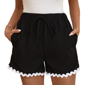 European and American versatile minimalist vacation loose drawstring shorts for women