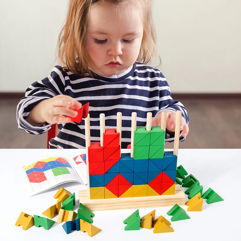 Children early education toys ring rainbow wooden blocks