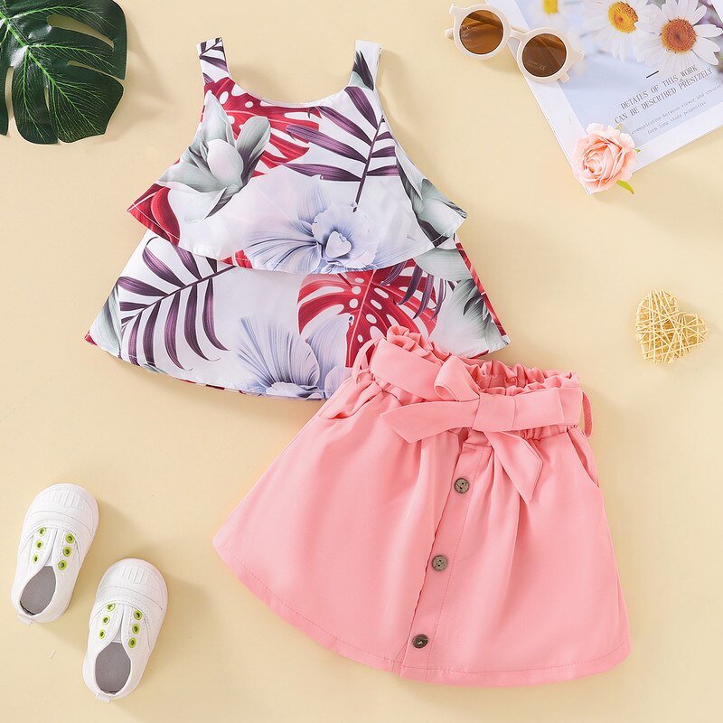 Girls Short Skirt and Floral Sleeveless Top