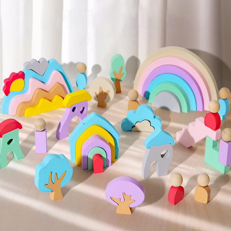 Creative Ornaments Rainbow Wooden Building Blocks Toys