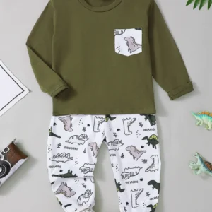 Round Neck Long Sleeve Top and Printed Pants Set