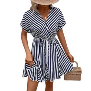 Versatile Waist Cinching Striped Dress