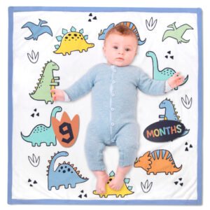 Blue Dinosaur Milestone Blanket