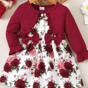 Round Neck Floral Long Sleeve Baby Dress