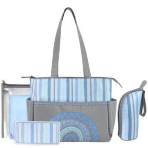 Beautiful 5pc Blue Rainbow Themed Tote Diaper Bag
