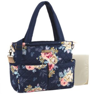 Beautiful Floral Navy Quilted Diaper Tote Bag
