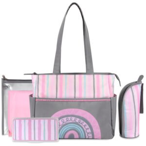 Beautiful 5pc Rainbow Themed Tote Diaper Bag