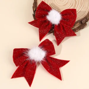 2pcs Sparkling Velvet Girls' Bow Hair Clips
