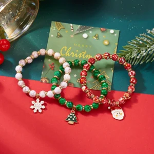 Christmas Bead Bracelet Set – Santa & Reindeer Charms