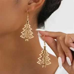 GoldenGlow 3D Christmas Tree & Snowflake Earrings