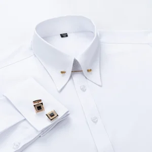 Elegant Men’s Formal Shirt with French Cuffs & Collar Pins