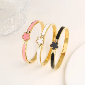 LuxeClover Five-Leaf Enamel Open Bangle