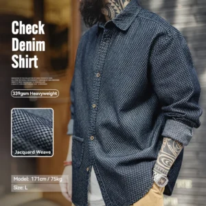 Retro Checkered Denim Shirt for Men