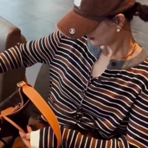 Women’s 100% Cashmere Striped Knit Cardigan