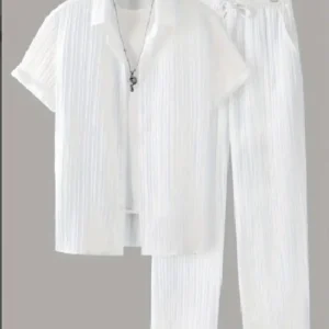 Men’s Short Sleeve Striped Shirt and Stretch Pants Set