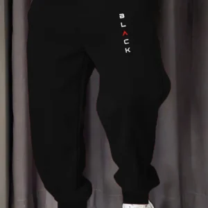 Men’s Black Letter Print Fleece Joggers