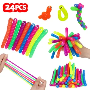 12/24Pcs Colorful Soft Caterpillars Fidget Toys Stretch String TPR Rope Kids Birthday Party Favors Pinata Filler Halloween Gifts
