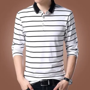 Men’s Long Sleeve Elastic Cotton Polo Shirt
