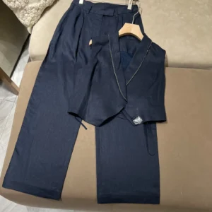 Women’s Linen Beaded Sleeveless Vest & High-Waisted Straight-Leg Pants