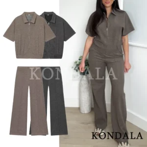 Women’s Short Sleeve Zip Jacket & Elastic Waist Trousers Set