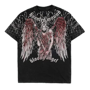 American Goth Haunted Mound Graphic T-shirt Printed Men Women Y2K Grunge Summer Short-sleeved Oversized T-shirt Streetwear Top