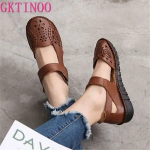 GKTINOO Women’s Genuine Leather Breathable Flat Sandals